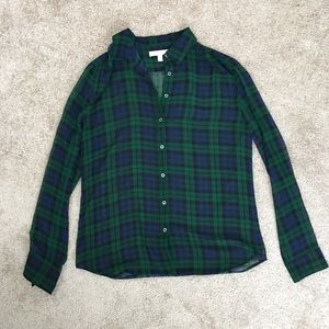 Sheer Green/Blue Plaid Blouse - Medium